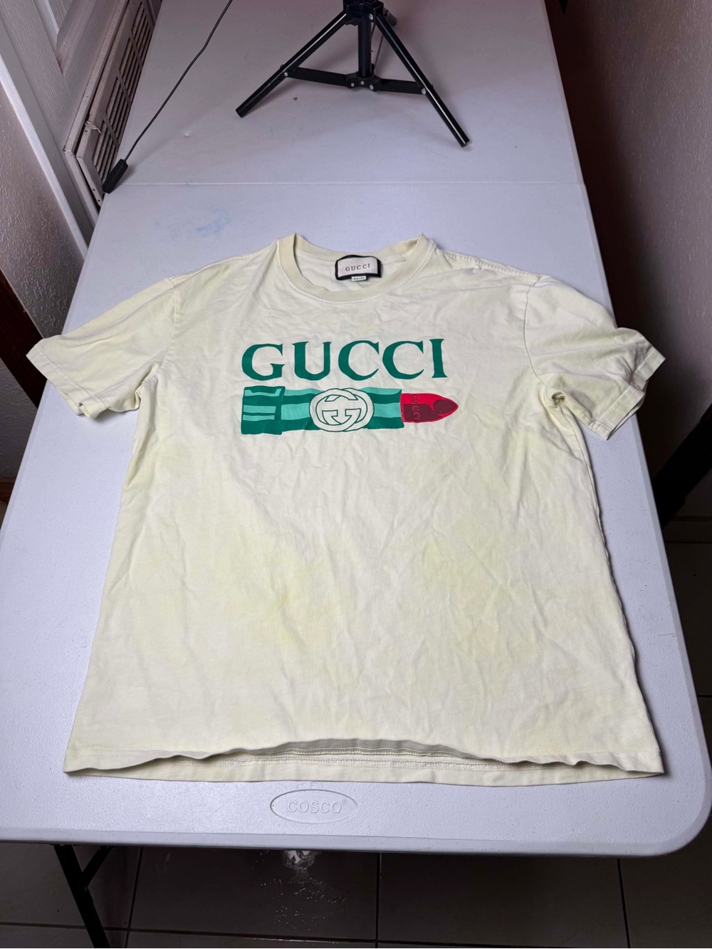Women Gucci Logo Graphic Cotton T-Shirt White Green Lipsticks Sz XXL MEN L